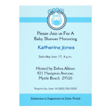 Blaue Eulen-Babyparty-Einladung