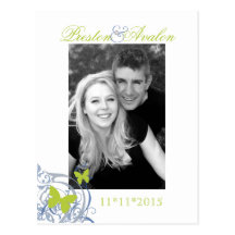 Blaue Frühlings-Schmetterlings-Save the Date Postk