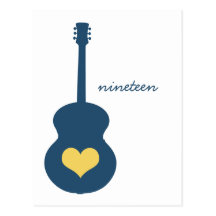 Blaue/gelbe Gitarren-Herz-Tabellen-Postkarte
