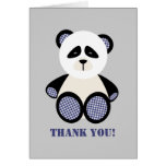 Blaue Gingham-Panda-Bärn-Babyparty danken Ihnen Grußkarten