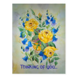 Blaue Glocken mit der Rose, denkend an Sie… Postkarte
