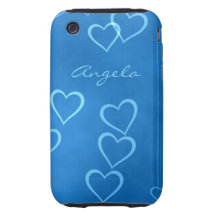 Blaue Herz-Konturen Tough iPhone 3 Hülle
