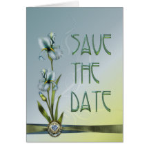 Blaue Iris, die Save the Date Wedding ist Grußkarte