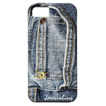 Blaue Jean-Denim-Tasche - addieren Sie Ihren Namen iPhone 5 Schutzhüllen