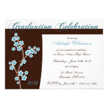Blaue Kirschblüten-Brown-Abschluss-Einladungen