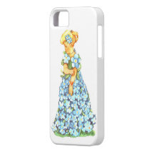 Blaue kleine Gruß-Karte Mädchen-mit Blumenphantasi iPhone 5 Etui