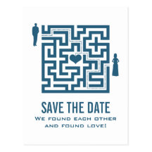 Blaue Liebe-Labyrinth-Save the Date Postkarte