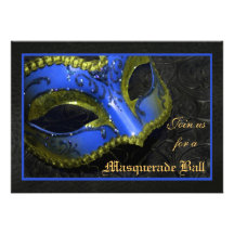 Blaue Masken-Kostümball-Halloween-Einladung