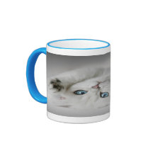 Blaue mit Augen weiße KatzenKaffeetasse