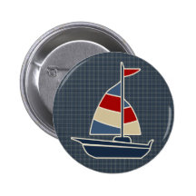 Blaue, rote, SahneSegelboot-nautischgewohnheit Button