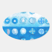 Blaue Saucers (abstrakte Mustermalerei) Ovaler Aufkleber