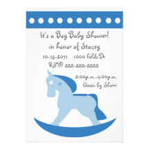 Blaue Schaukelpferd-Babyparty-Einladung