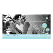 Blaue Schnee-Blumen-Wirbels-Winter-Hochzeit danken Individuelle Foto Karten
