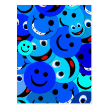 BLAUE SMILEY-COLLAGE POSTKARTE