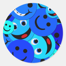 BLAUE SMILEY-COLLAGE RUNDE STICKER