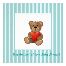 Blaue Streifen - Teddybär mit Valentinsgruß-Herzen Personalisierte Ankündigungskarte