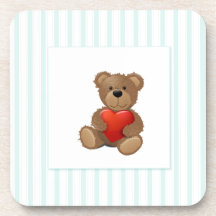 Blaue Streifen - Teddybär mit Valentinsgruß-Herzen Getränke Untersetzer