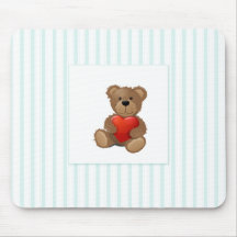Blaue Streifen - Teddybär mit Valentinsgruß-Herzen Mauspads