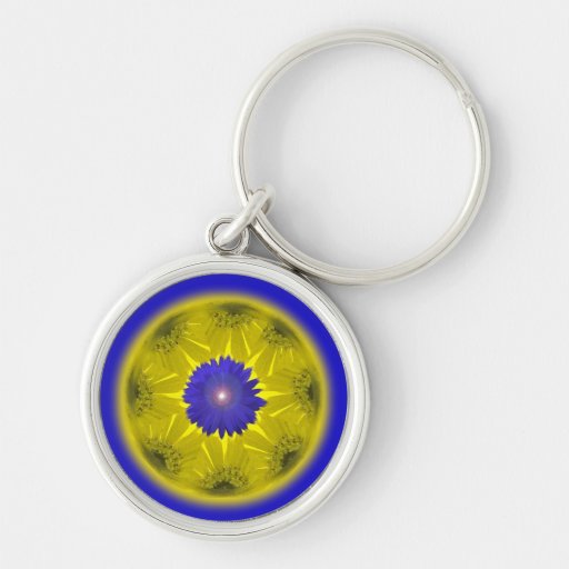 Blaue u. gelbe Gänseblümchen-Mandala Keychain Schlüsselanhänger