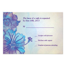 Blaue u. violette BlumenWatercolor UAWG Karten Individuelle Einladungskarte