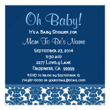 Blaue und weiße Damast-Jungen-Babyparty R003 Individuelle Ankündigungen
