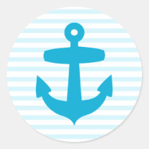 Blauer Anker mit hellblauen Seemann-Streifen Runde Sticker