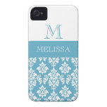 Blauer Damast-Monogramm iPhone 4 Kasten iPhone 4 Hülle