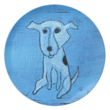 Blauer Hund scherzt Platte Flacher Teller