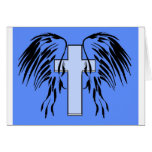 Blauer Kreuz- und Flügelentwurf Grußkarte