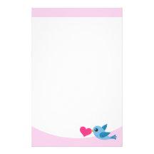 Blauer Liebevogel mit rosa Herzen Büropapier