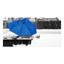 Blauer Regenschirm Fotogrußkarten