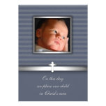 Blauer Streifen-Baby-Foto-Taufe Personalisierte Einladung