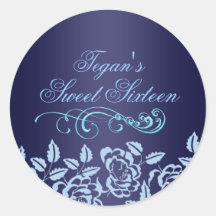Blauer Umschlagaufkleber/-Siegel des Rosen-Bonbon-