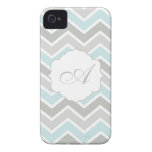 Blauer und grauer Zickzack-Zickzack Monogramm iPhone 4 Cover