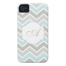 Blauer und grauer Zickzack-Zickzack Monogramm iPhone 4 Cover