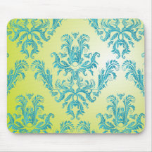 Blauer und grüner Vintager Damast Mousepad