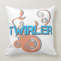 Blauer und orange Twirler-kundengerechtes Kissen