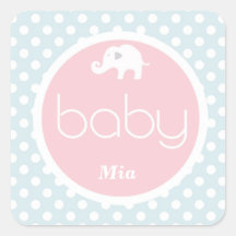 Blauer und rosa Elefant babyshower Aufkleber