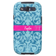 Blauer und rosa Grunge-Vintager Damast personalisi Galaxy S3 Hüllen