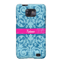 Blauer und rosa Grunge-Vintager Damast personalisi Galaxy SII Cover