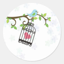Blauer Vogel, Vogelkäfig Runder Sticker