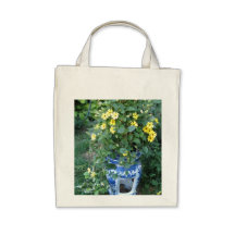 Blauer weißer Topf Thunbergia-schwarzer mit Augen  Einkaufstaschen