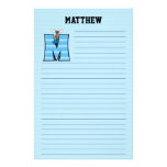 Blaues Elche Mongram "M" gezeichnetes Briefpapier Personalisiertes Druckpapier