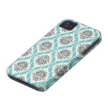 blaues Grau und eleganter Sahnedamast iPhone 4 Case-Mate Hülle