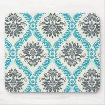 blaues Grau und eleganter Sahnedamast Mousepad
