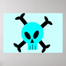 Blaues Totenkopf mit gekreuzter Knochen-Plakat