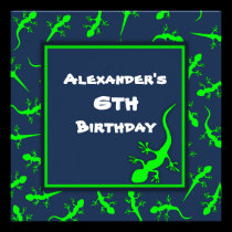Blaues und grünes Gecko-Eidechsen-Thema-Geburtstag einladungen