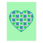 Blaues und grünes Quadrat-Herz Postkarten