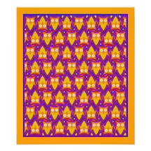 Blaues und orange Eulen-Muster Kunstphotos