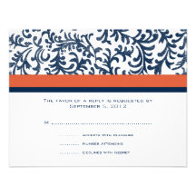 Blaues und orange Hochzeit UAWG Individuelle Einladungskarten